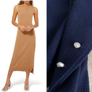 Altuzarra Margot Pearl Embellished Wool Midi Dress Blue Knit Large